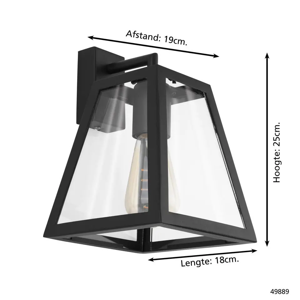 EGLO Amesbury 1 Wandlamp - E27 - Glas - Zwart