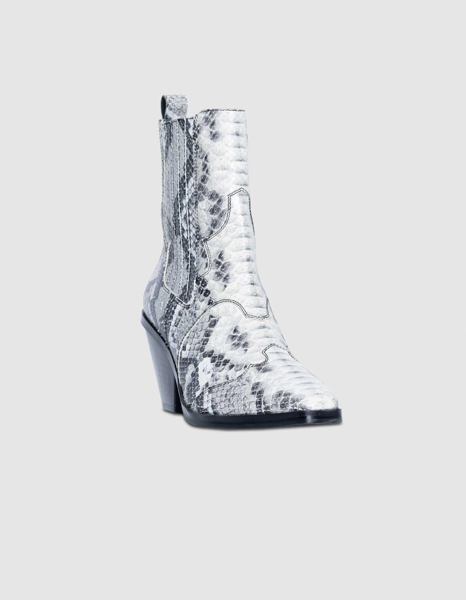 Chelsea boots santiags blanches cuir effet python Femme