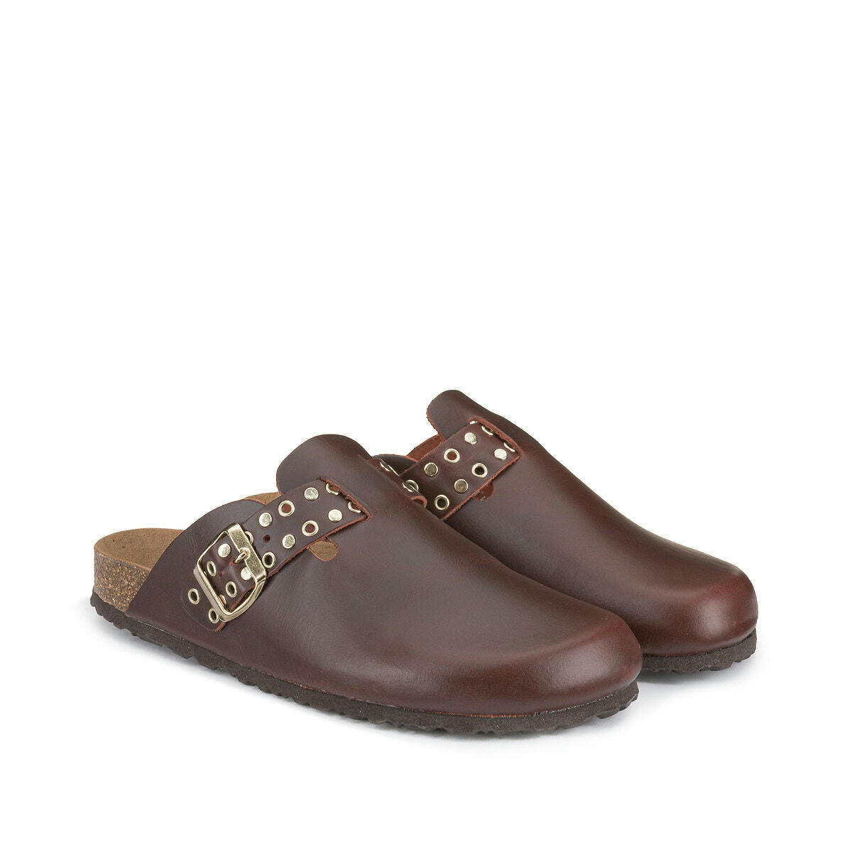 Mules sabots en cuir, détail clous