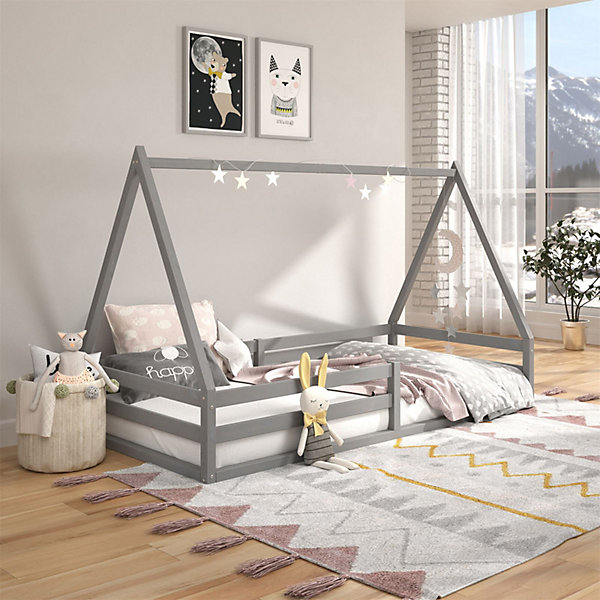 Lit cabane SILA 90 x 190 cm, en pin massif gris