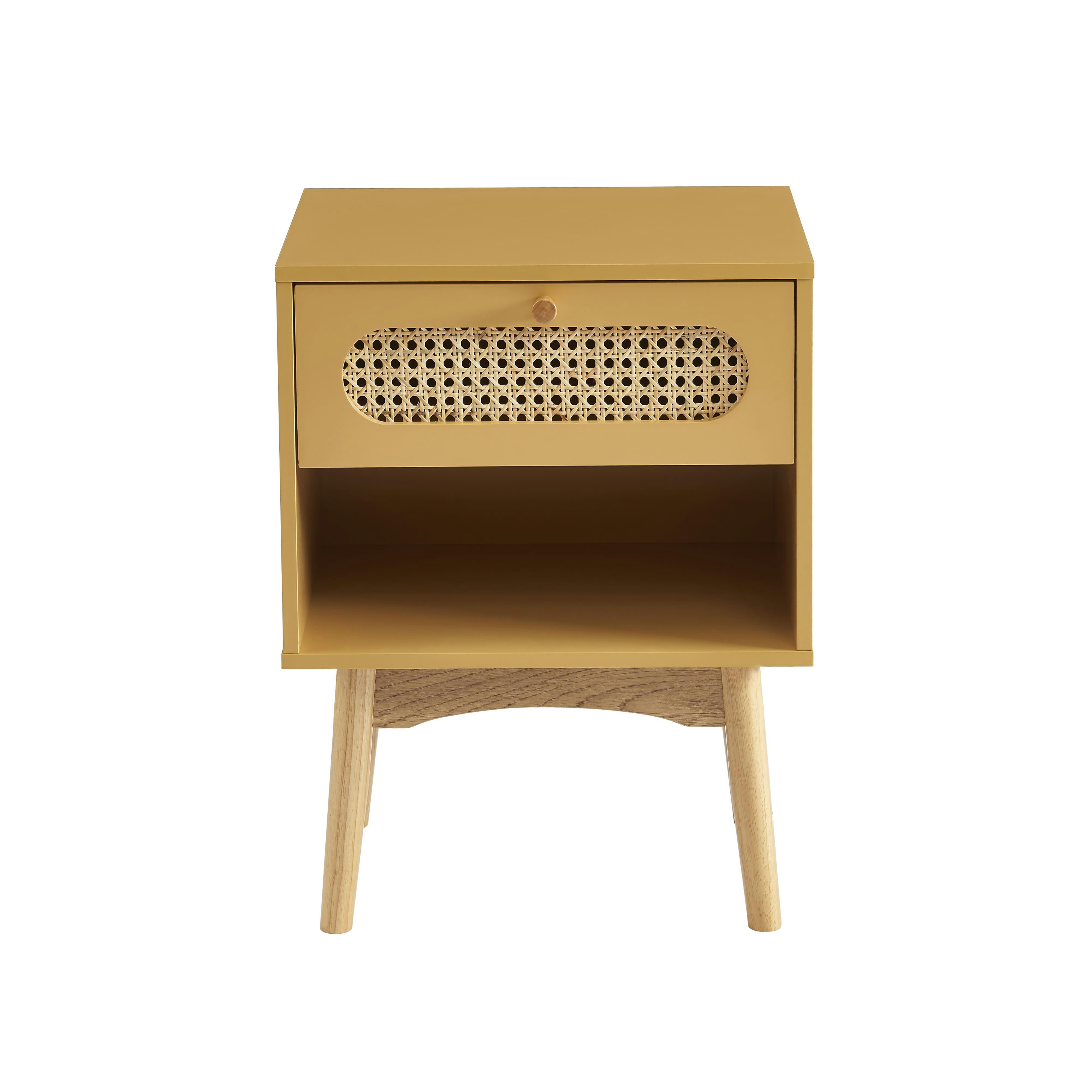 SIXTINE - Table de chevet  jaune safran et cannage rotin