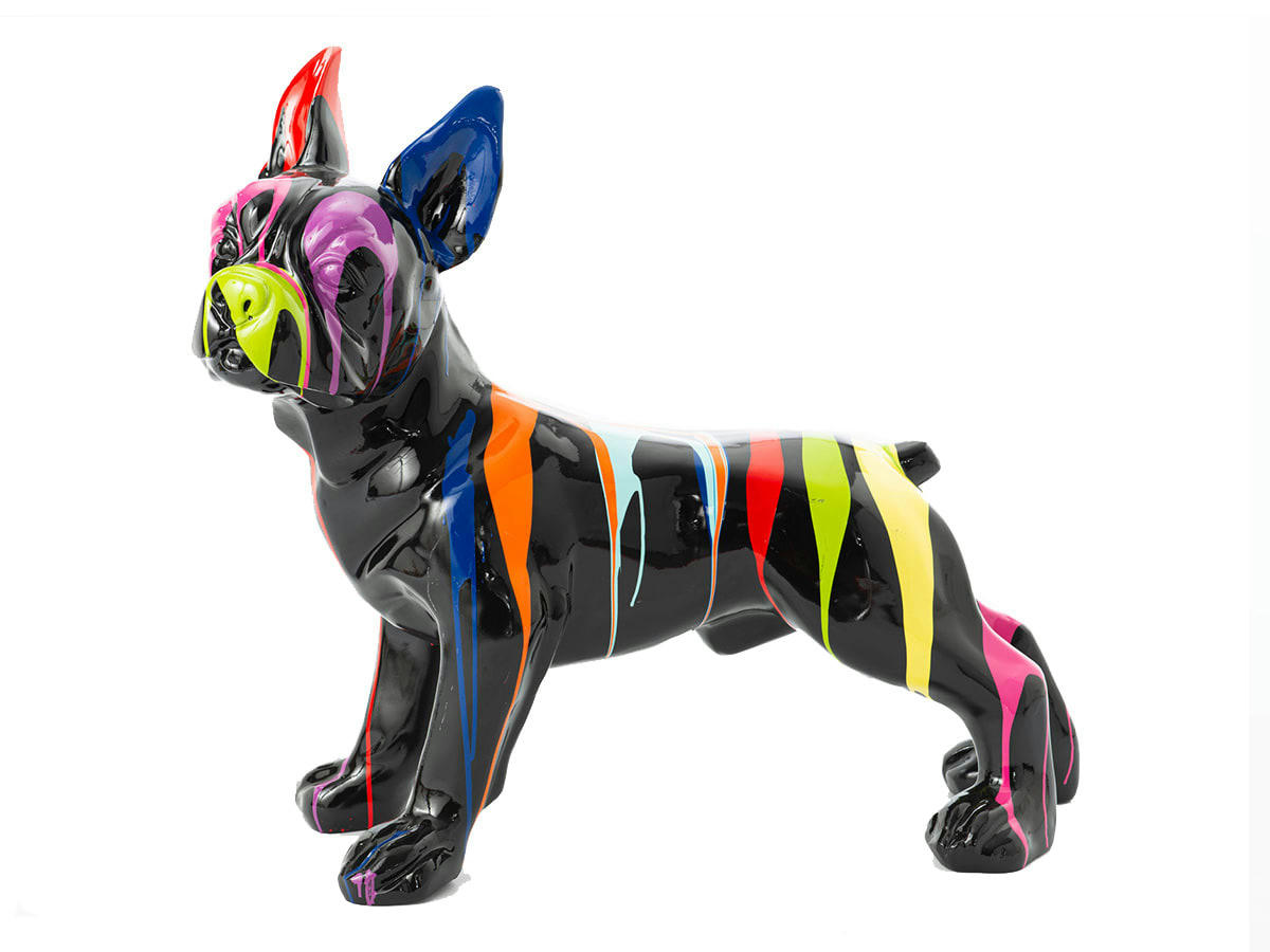 TRASH - Bulldog français debout    90 cm en résine  noir