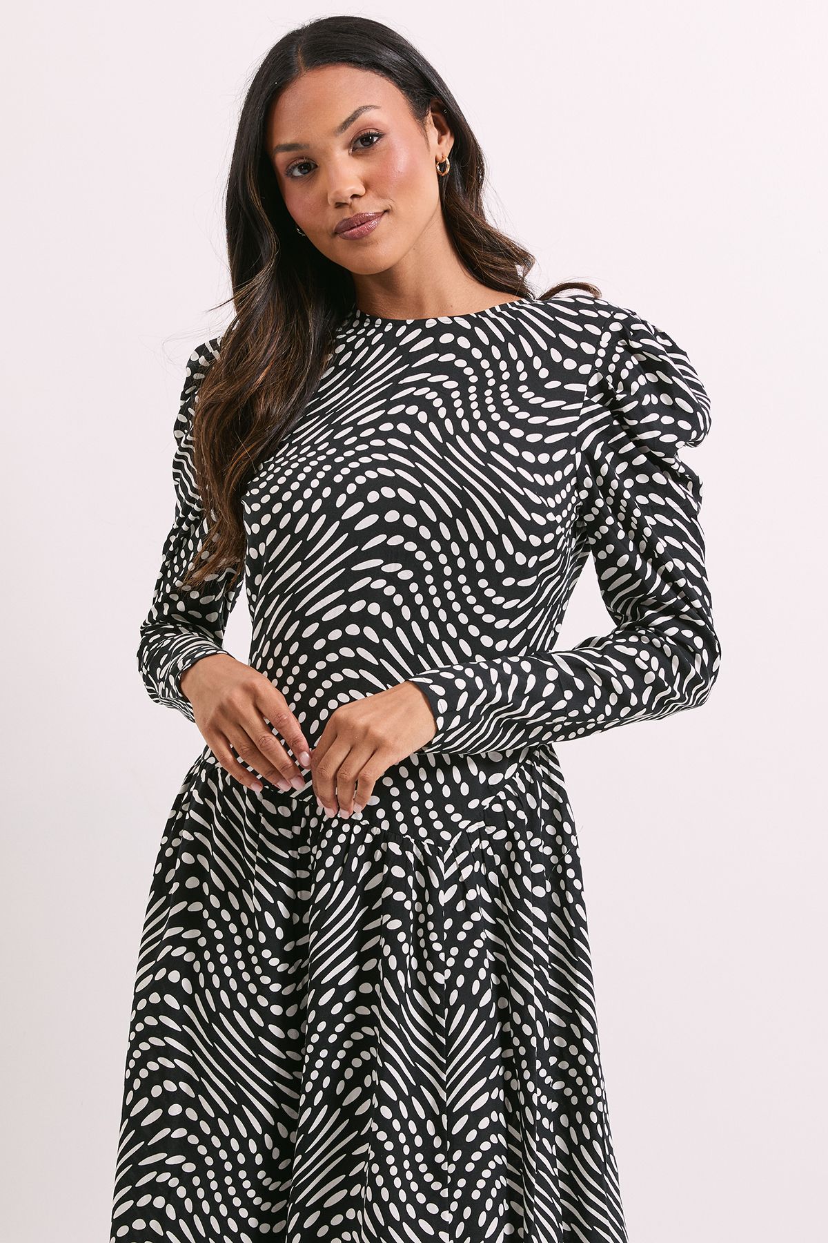 Dorothy Perkins Mono Spot Dropped Waist A-line Midi Dress