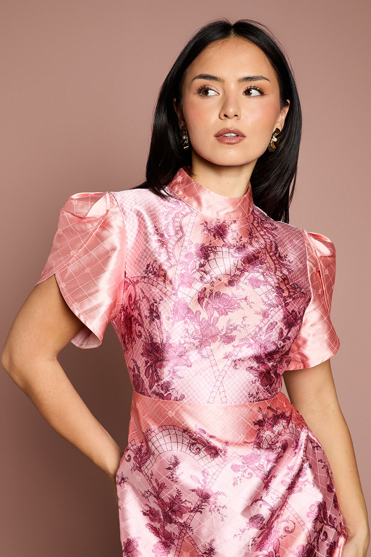 Coast Petite Floral Placed Tulip Sleeve Mini Dress