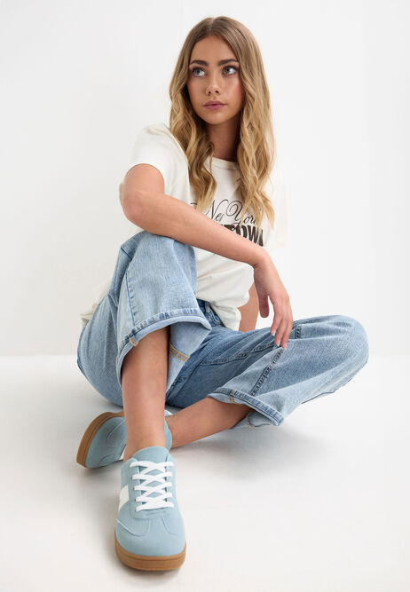 Womens Blue & White Retro Gum Sole Trainers