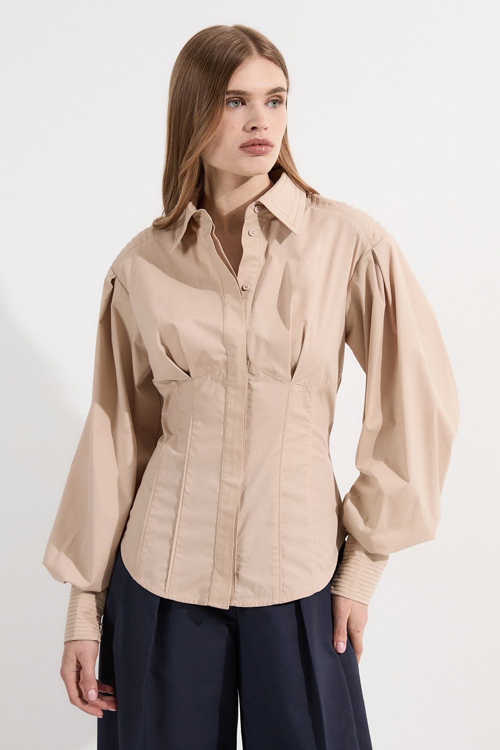 KarenMillen Archive Collection - Petite Cotton Poplin Balloon Sleeve Shirt
