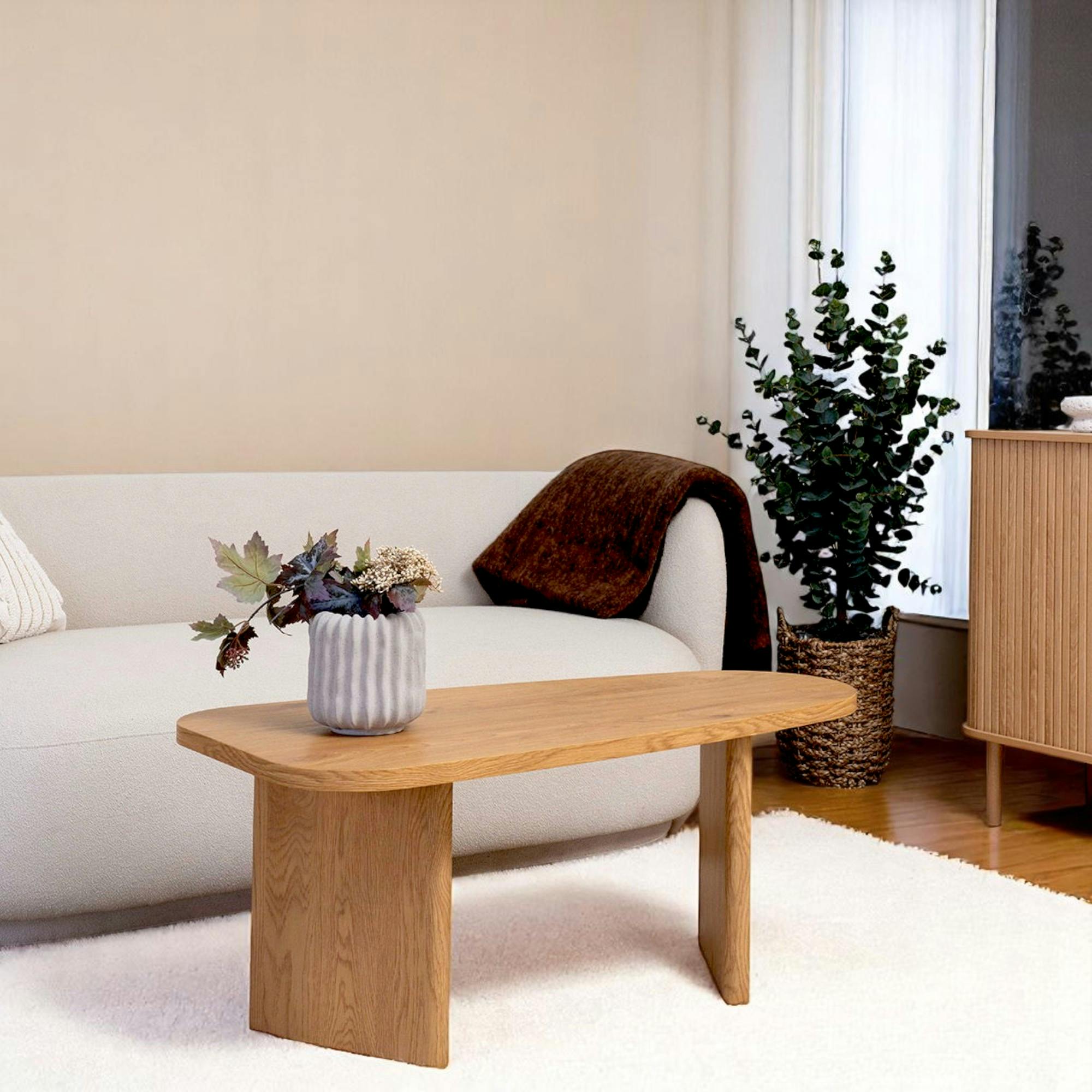 Table basse design - pieds larges, effet chêne blond TARTU