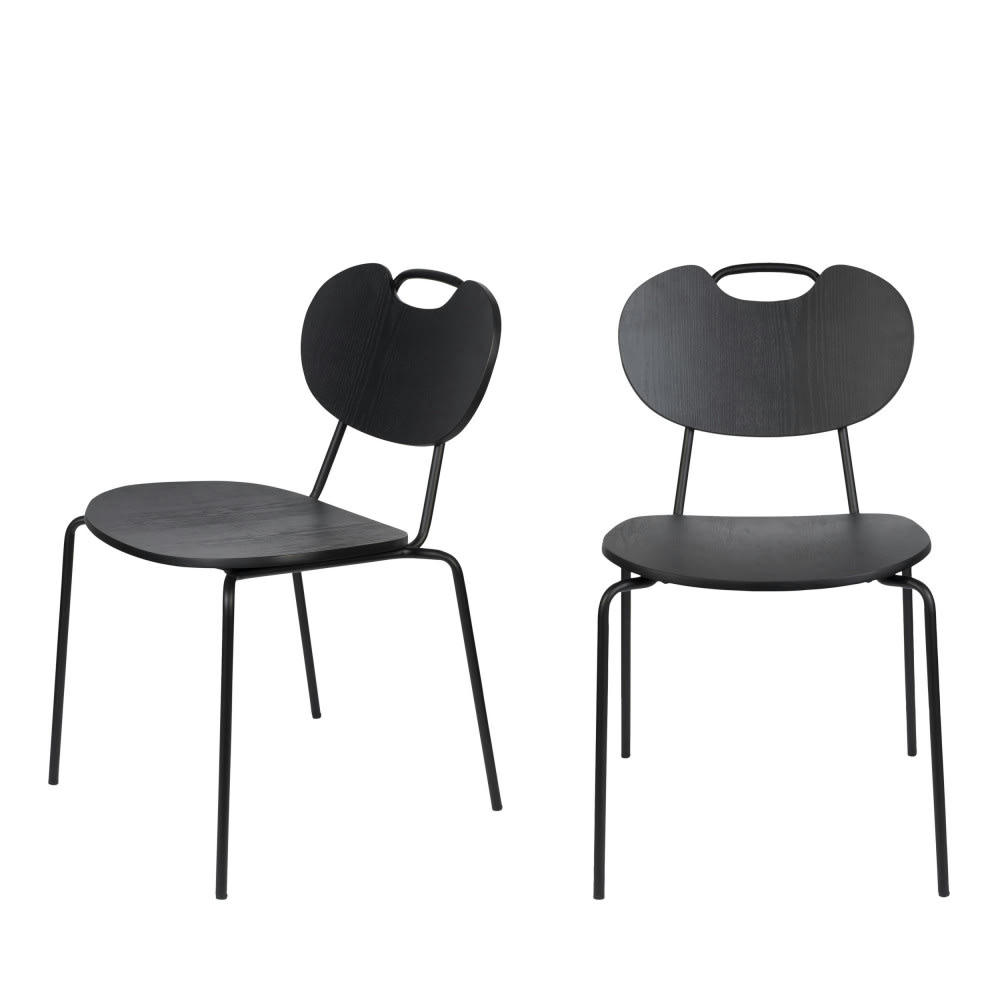 ASPEN - Lot de 2 chaises en bois et métal noir