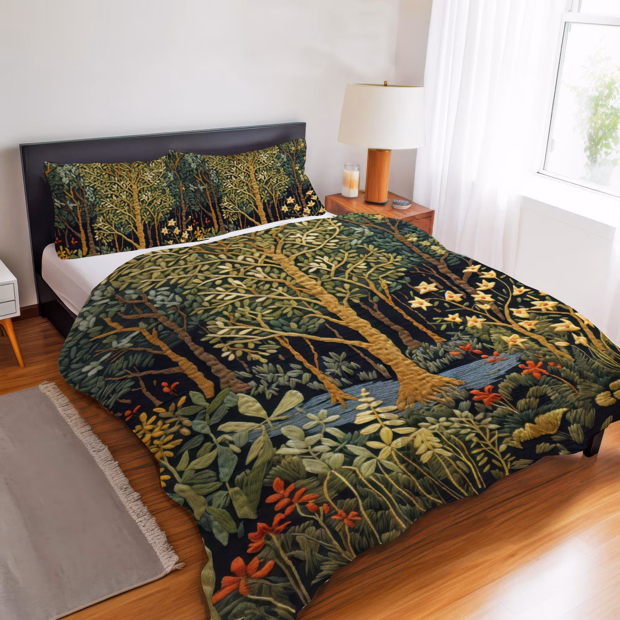 Enchanting Forest Bedding Set, Beautiful Embroidered Effect NOT Embroidered, Cottage Nature Decor, Duvet Cover, Comforter or Quilt Set