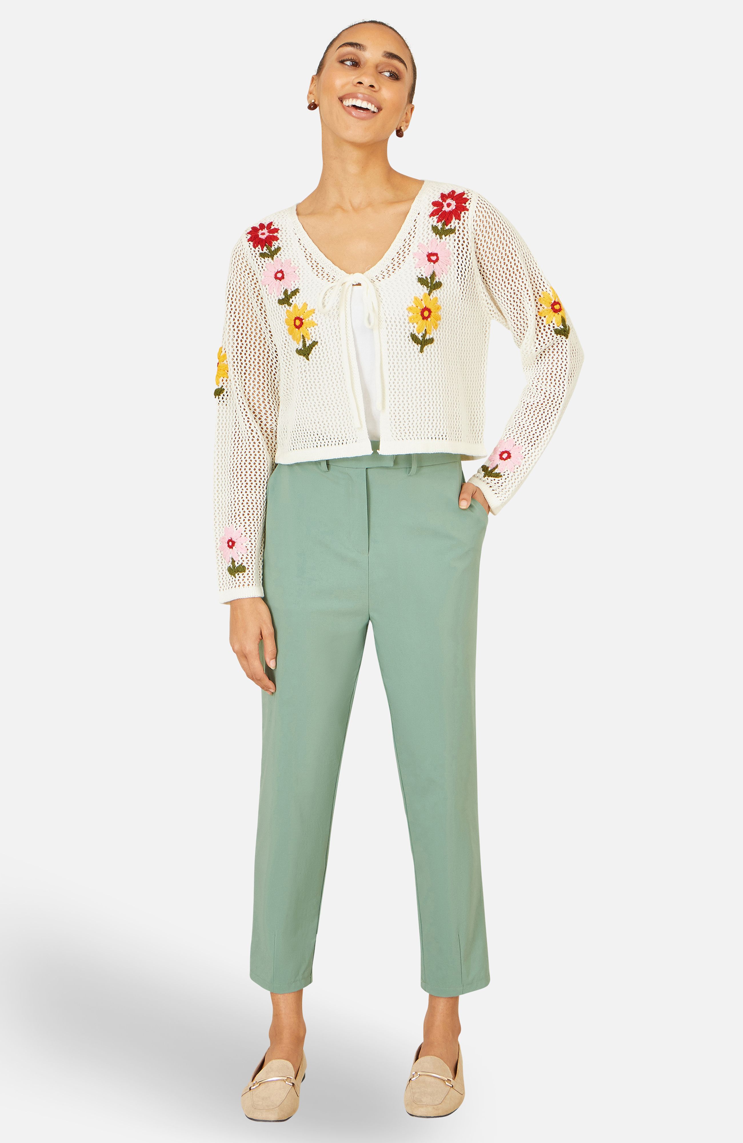 Yumi Ivory Crochet Embroidered Flower Bolero