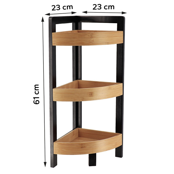Regał narożny Black Bamboo 3 półki nowoczesny odporny na wilgoć 61 cm
