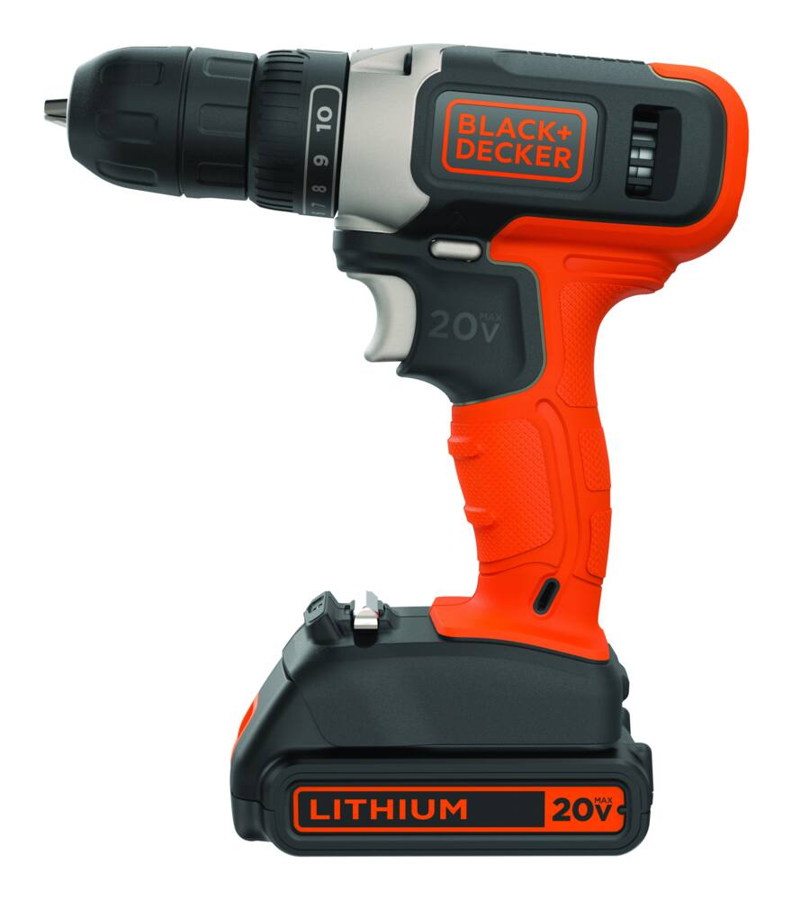 Black + Decker BCD702C1 20V Max Lithium-Ion Cordless Drill/Driver with Battery & Charger, 3/8-in