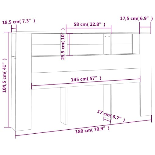 NNEVL Headboard Cabinet Concrete Grey 180x18.5x104.5 cm