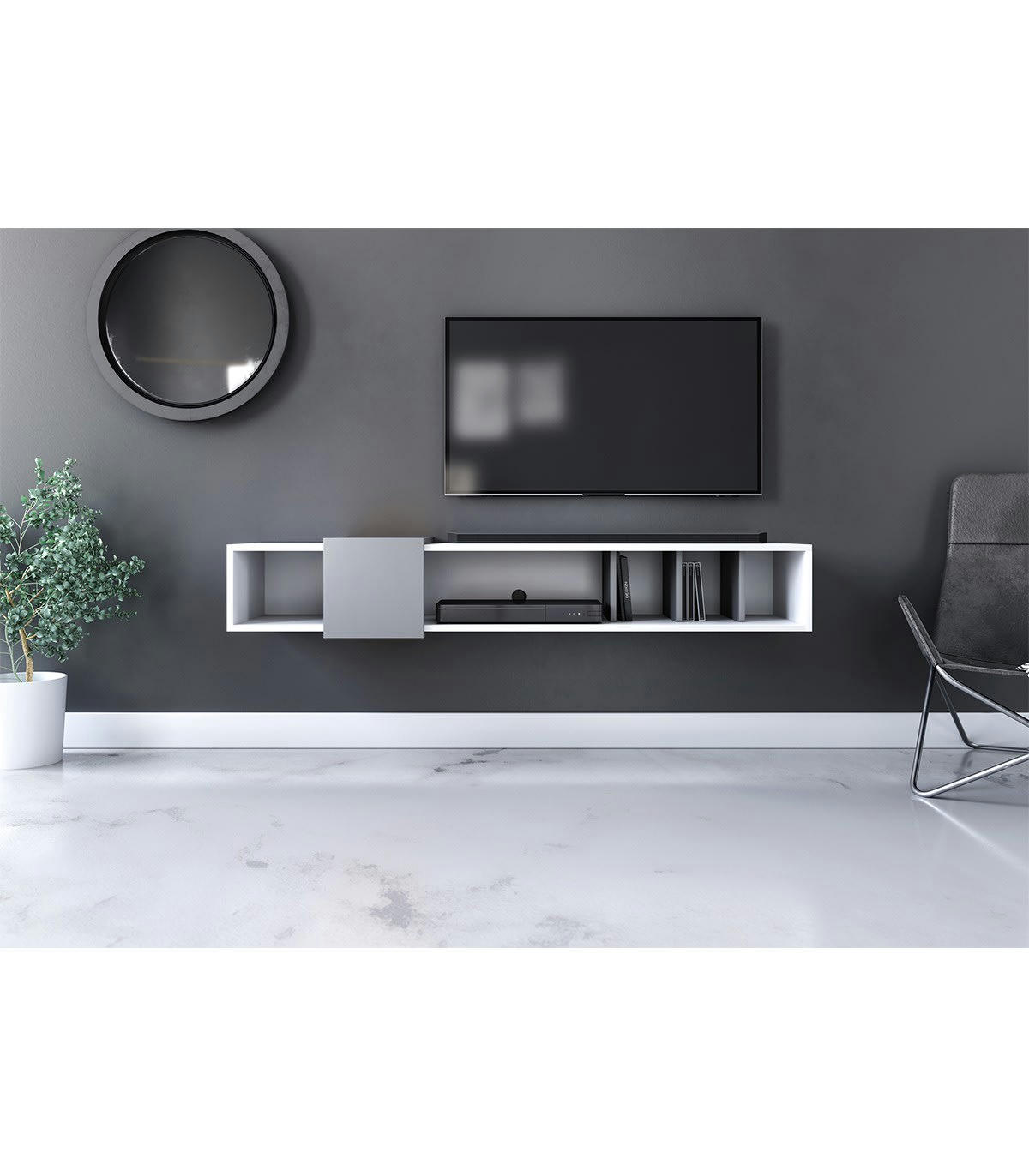 RONDA - Meuble TV Mural avec Niches de rangement L150 cm