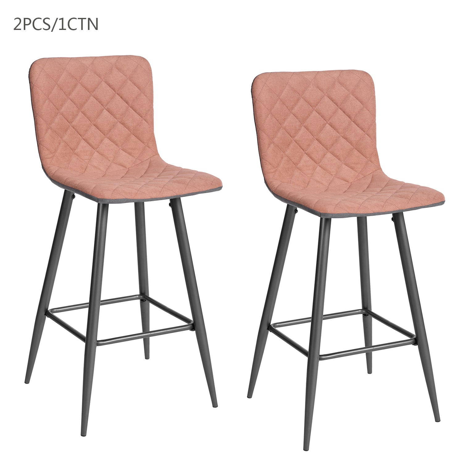- Lot de 2 tabourets de bar avec dossier tissu rose assise 68cm