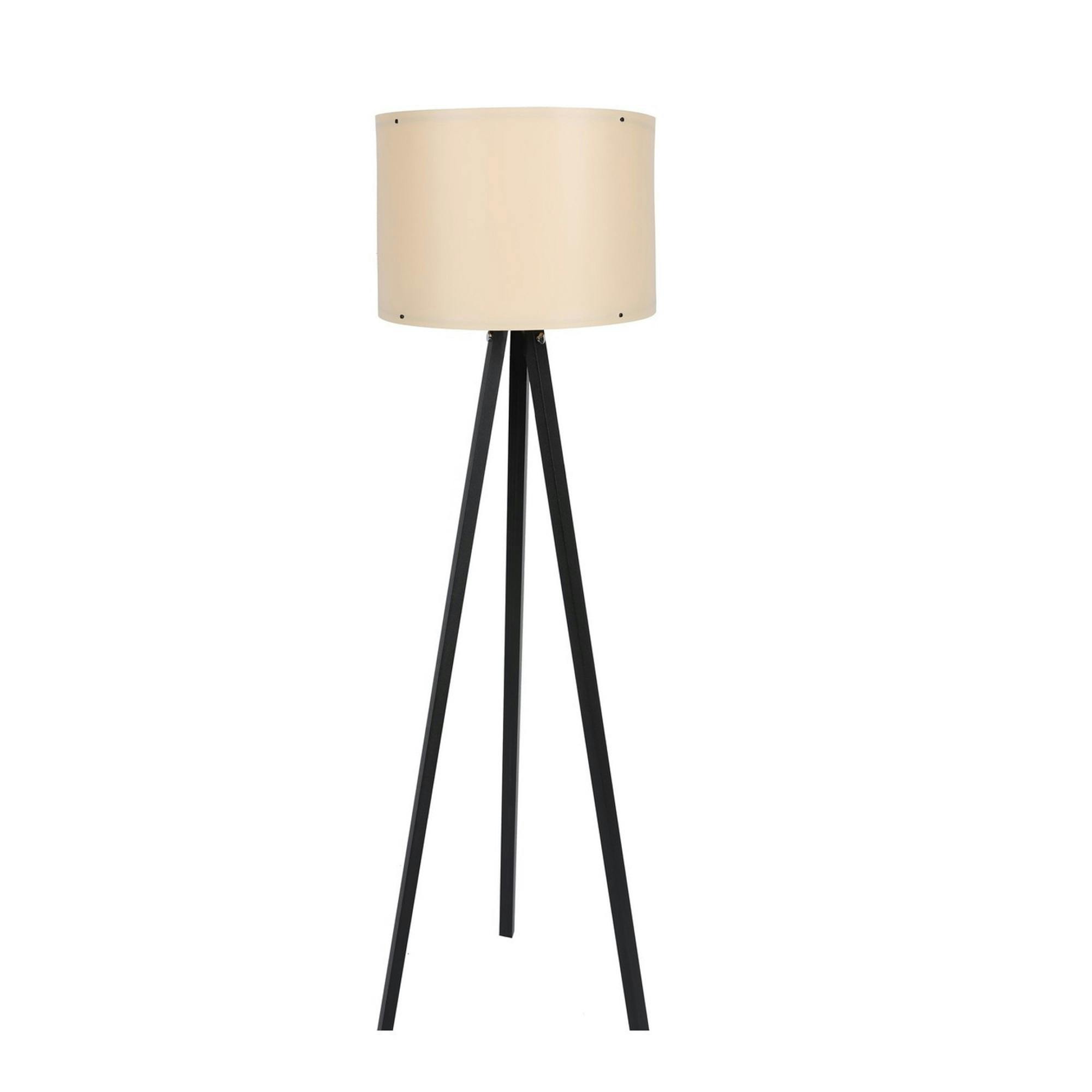 Lampadaire trépied noir et abat-jour beige KILIS