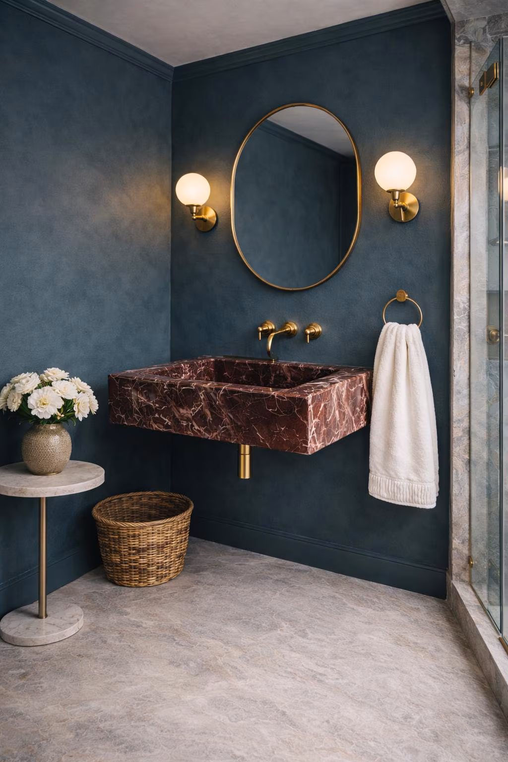 Marble Sink Rosso Levanto, Wall Mounted Sink, Bathroom Sink, Handcarved Sink, Luxury Natural Stone, Custom Size