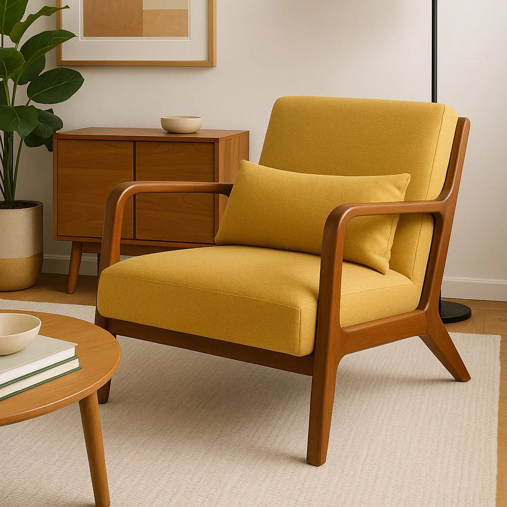 Cadeirão Amarelo com Almofada Amarela e Com Braços BARBER