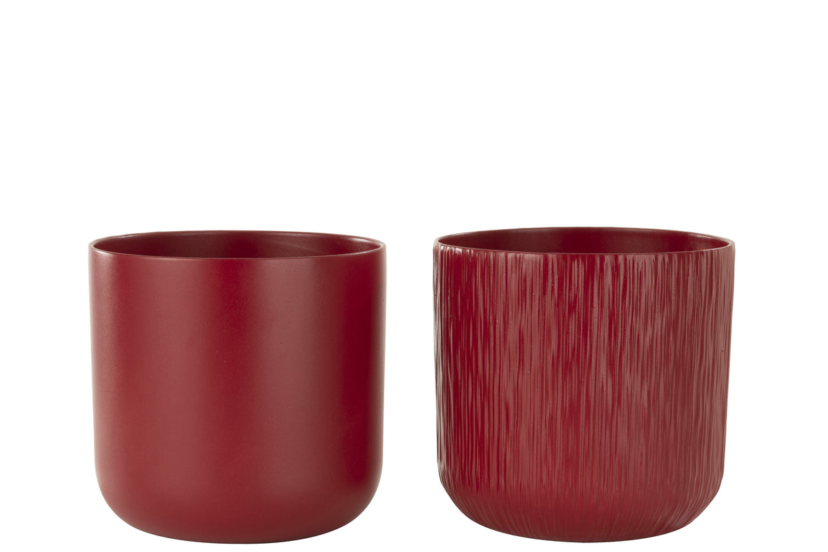 J-Line bloempot Gen - keramiek - rood - extra large - 2 stuks - Ø 20.5 cm