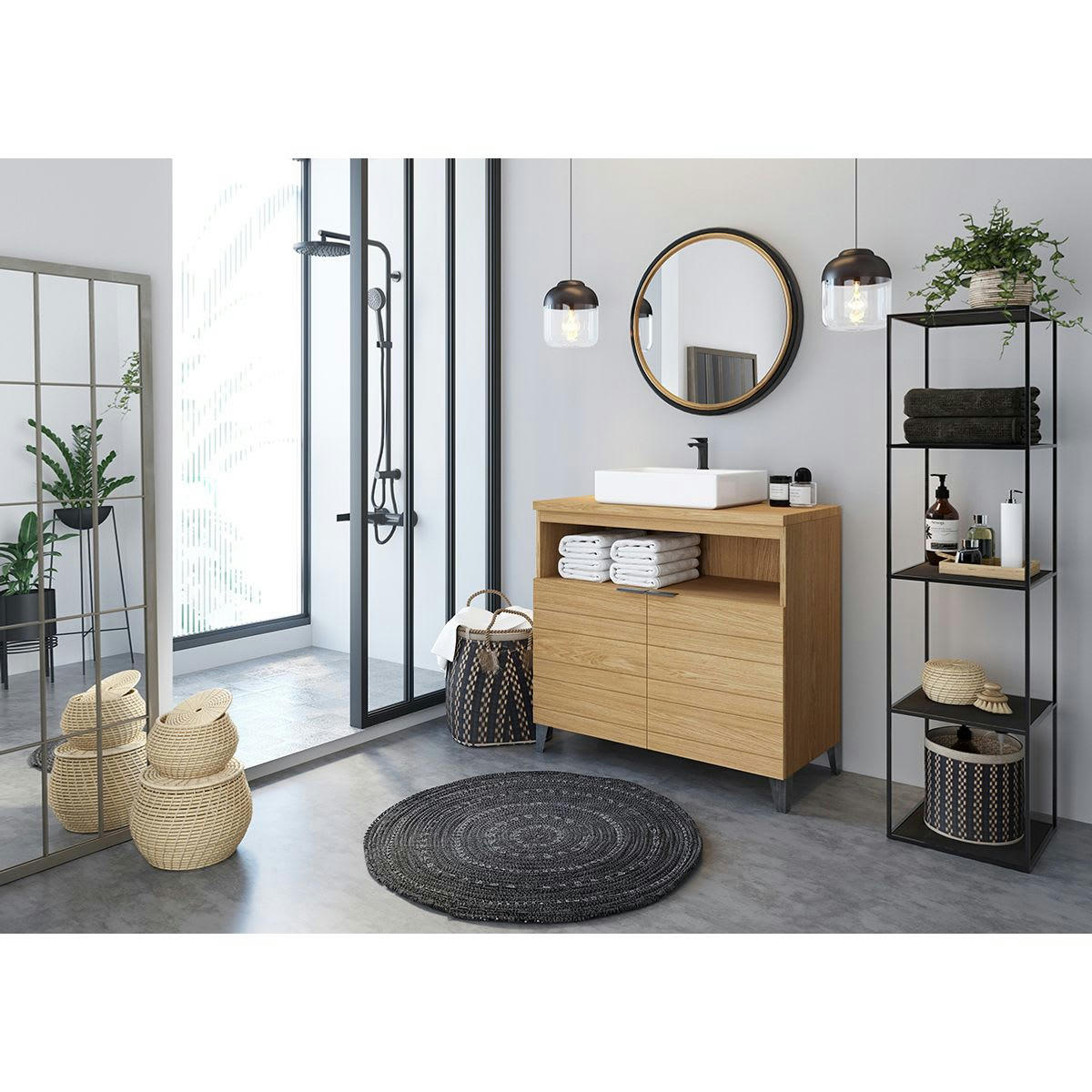 JOYA - Cachepot en fer époxy noir H85cm