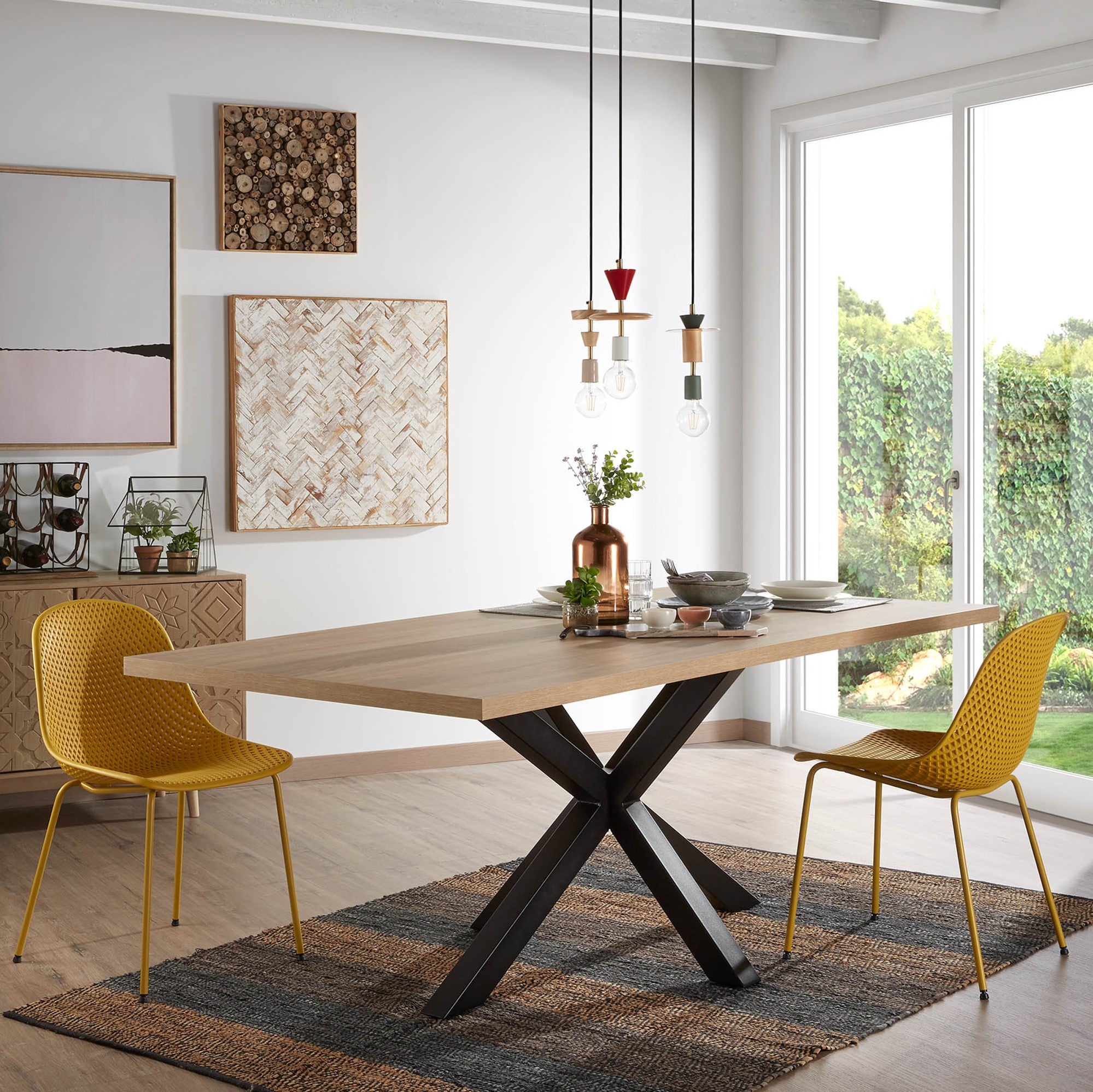Kave Home Argo Eettafel - 200 x 100 cm - Eiken / Zwart