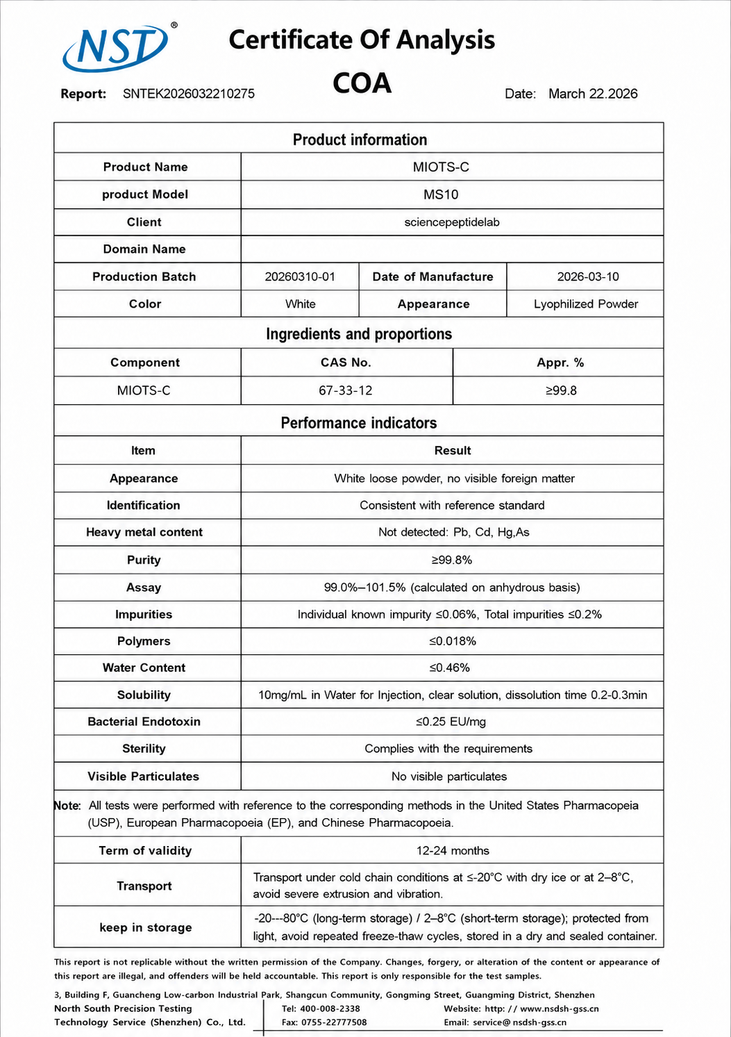 MS10 | MOTS-c 10mg × 10 Vials