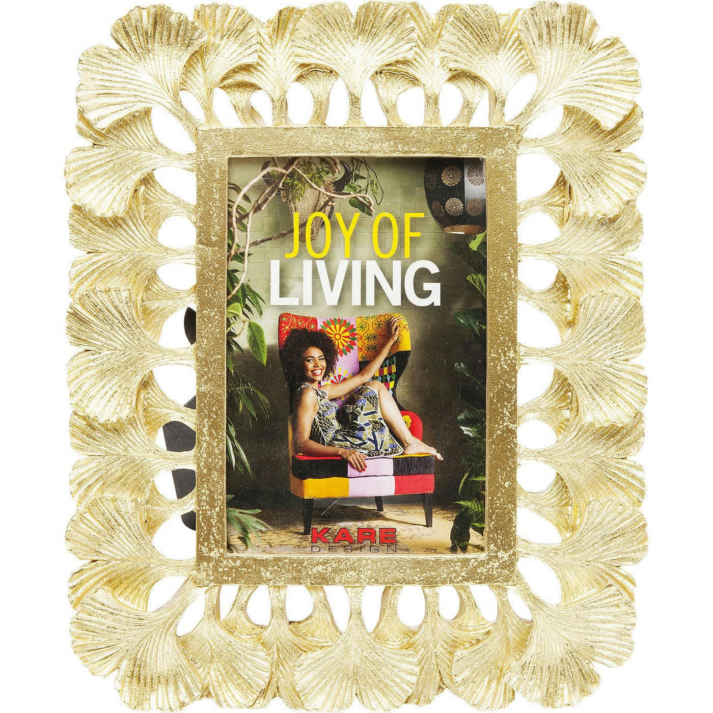 - Cadre photo feuilles de ginkgo en polyrésine dorée 26x21