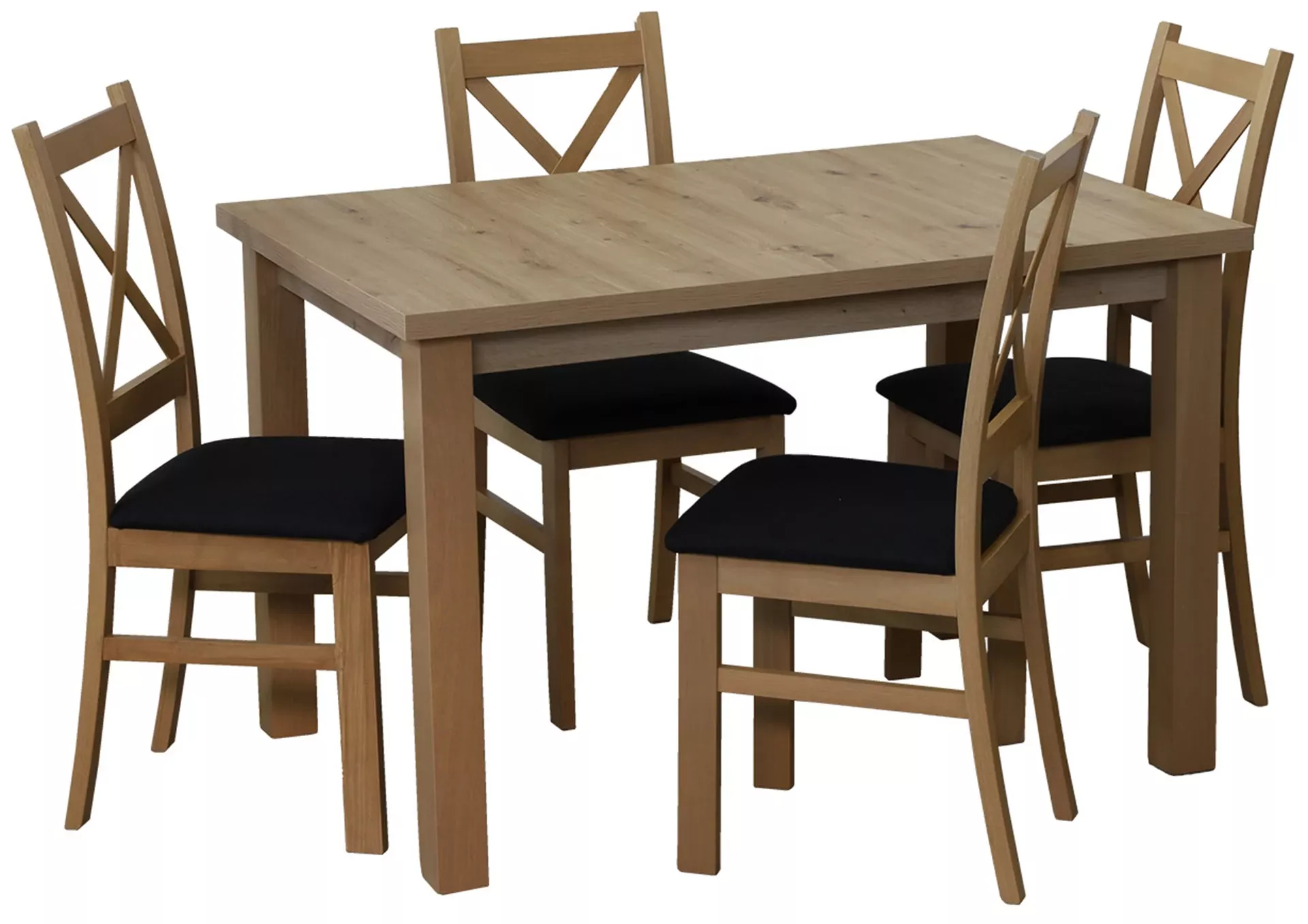 Komplet stół 150/190x80 z 4 krzesłami M018-4 Dąb Artisan