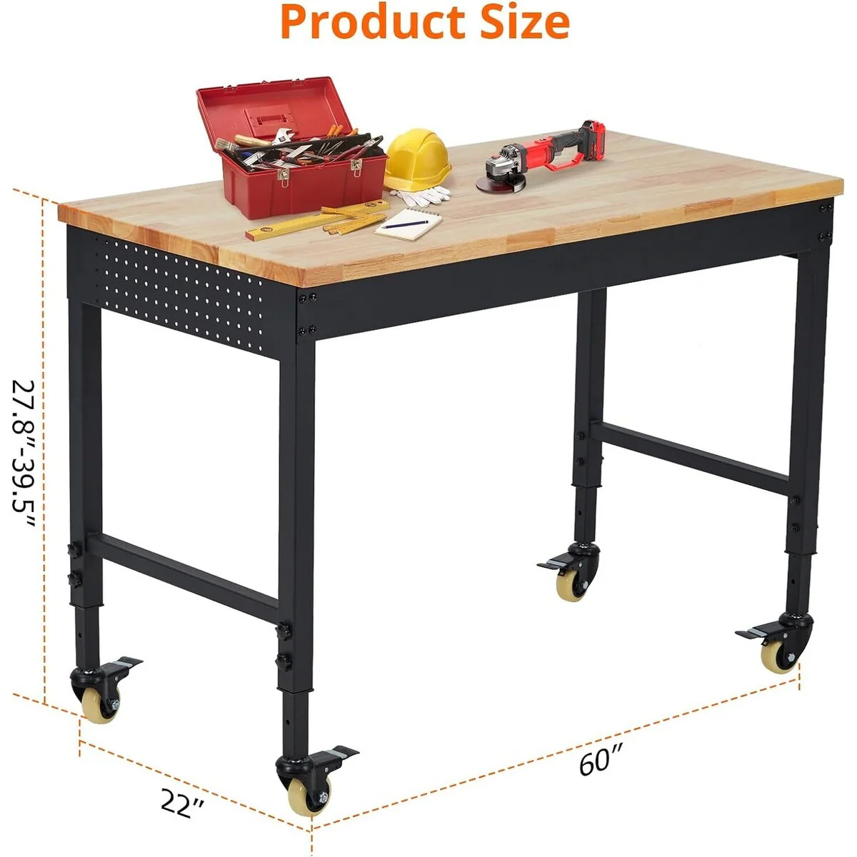 60*22*1.2 Inch Workbench for Garage with 4 Rolling Casters - N/A