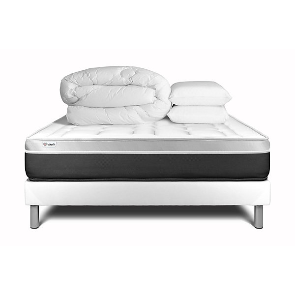 Pack sommier kit matelasMousse polyuréthane à mémoire de forme avec couette et oreillers
