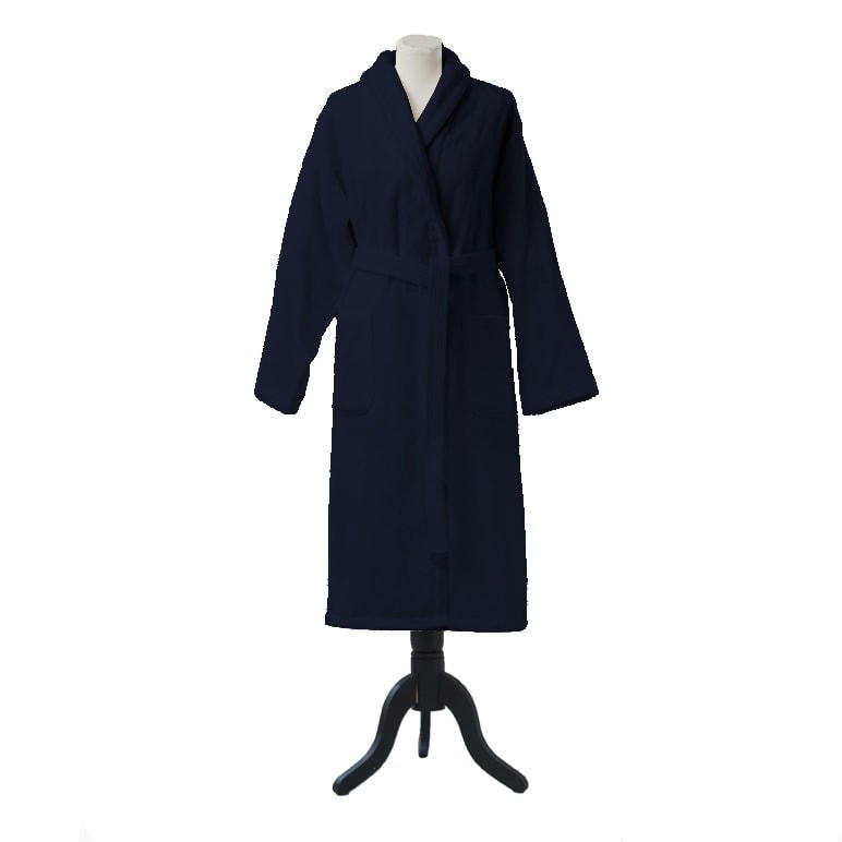 AQUA - Peignoir de bain uni en coton bleu Marine M