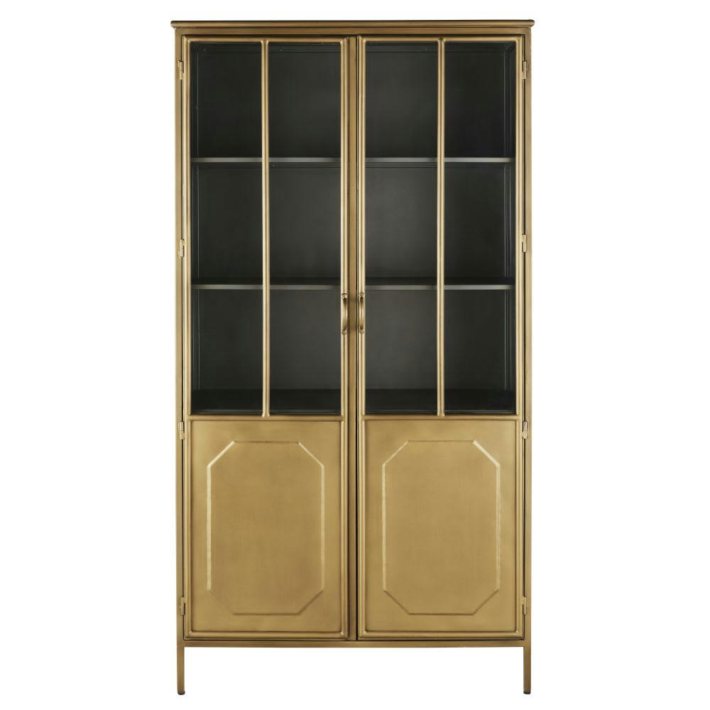 Peaky - Vaisselier industriel 2 portes en métal coloris laiton patiné et vieilli