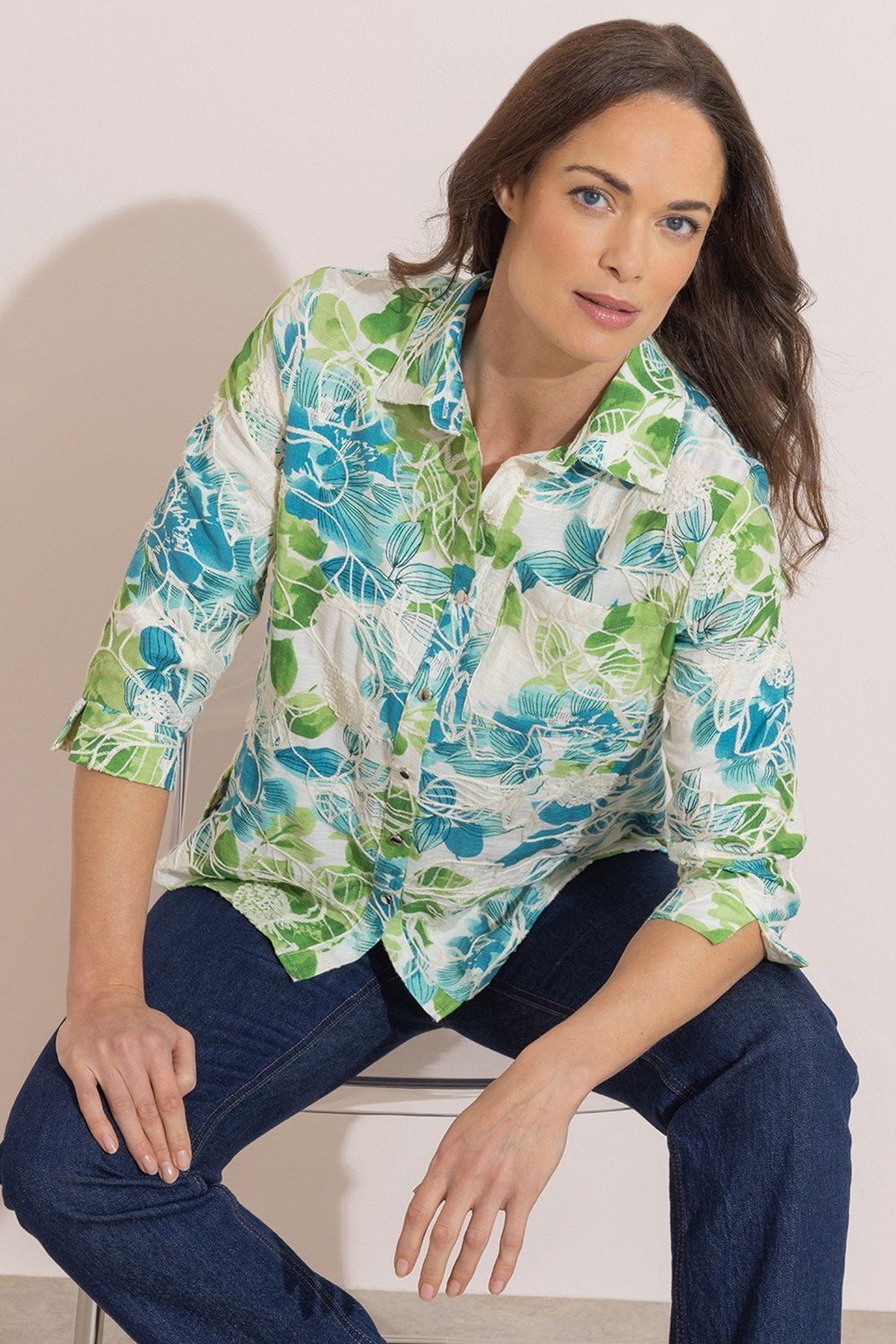 Klass. Botanical Printed And Embroidered Top