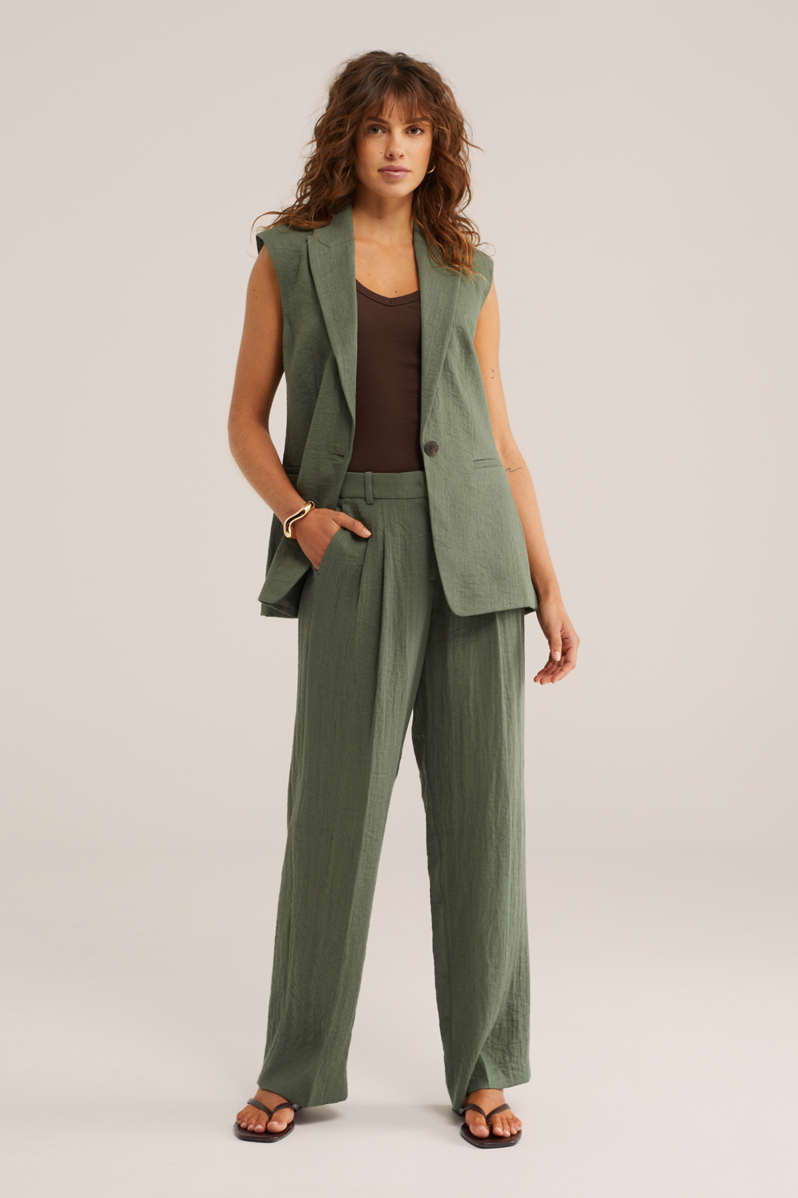 Dames wide leg pantalon met linnenlook