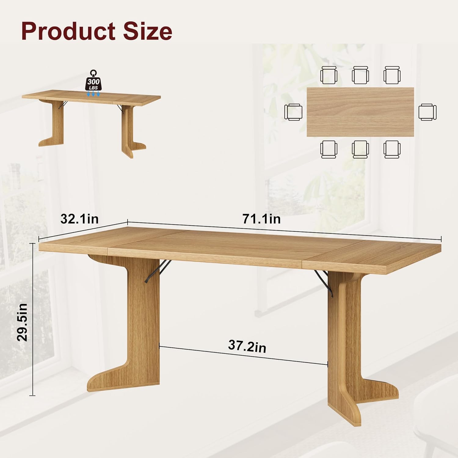 Garvee 71 Large Dining Table for 6 to 8 People, Modern Dinner Table with Unique Wooden Legs, Rectangle Dining Table for Kitchen, Dining Room & Living Room, Oak