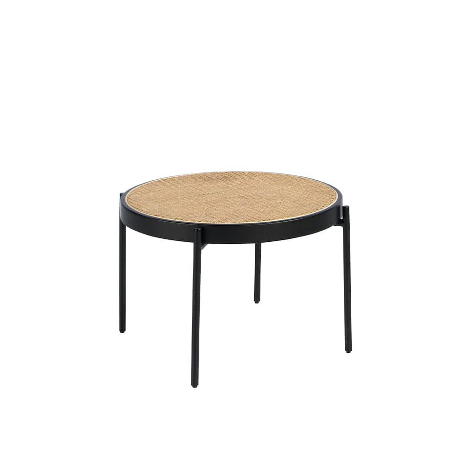 - Table basse ronde en rotin et acier