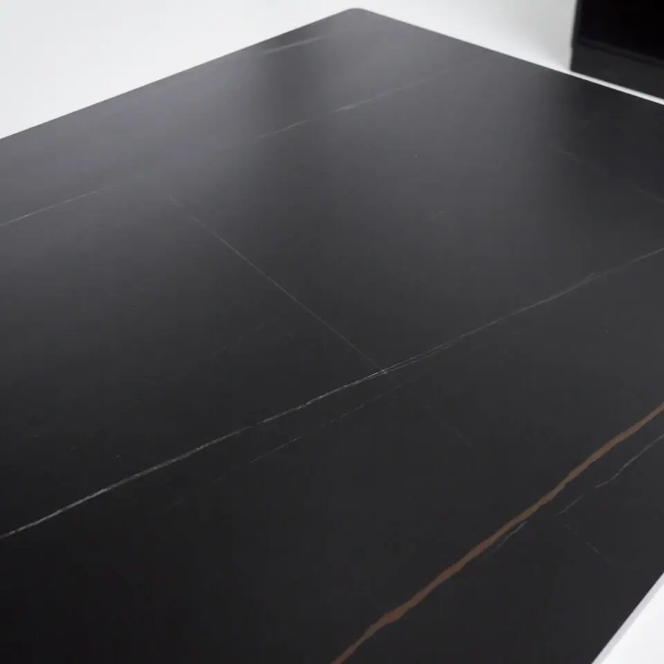 Eettafel Edin 150x80 cm marmerlook zwart - Stoneware - Zwart