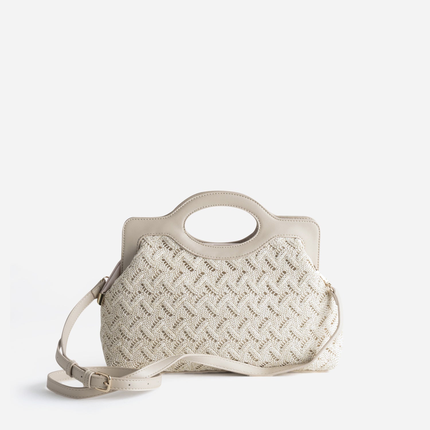 Sac à main beige tressé