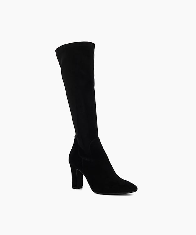 Simple Black - Wide Fit Almond Toe Block Heel Knee High Boots
