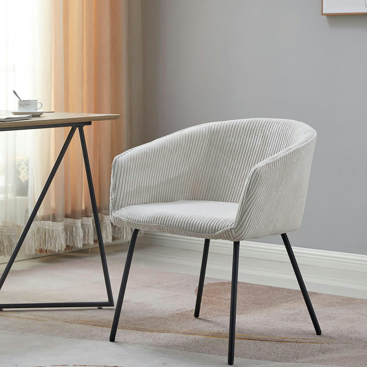 SWANN - Lot de 2 fauteuils de table en velours côtelé beige