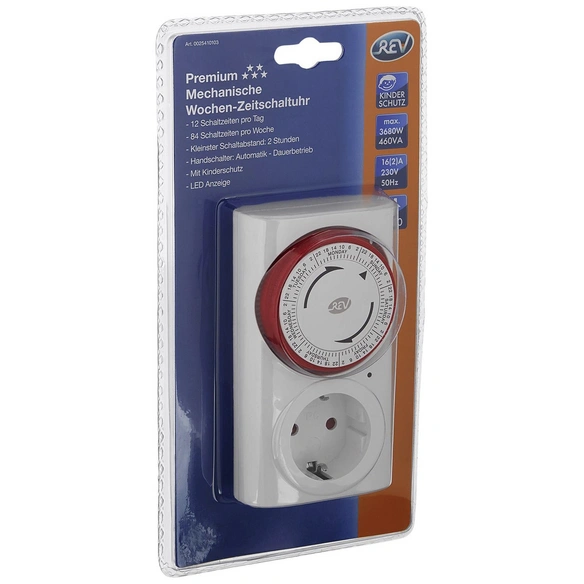 Schaltuhr, Premium, mit erhöhtem Berührungsschutz u. LED-Anzeige, 230 V, Weiß/Rot