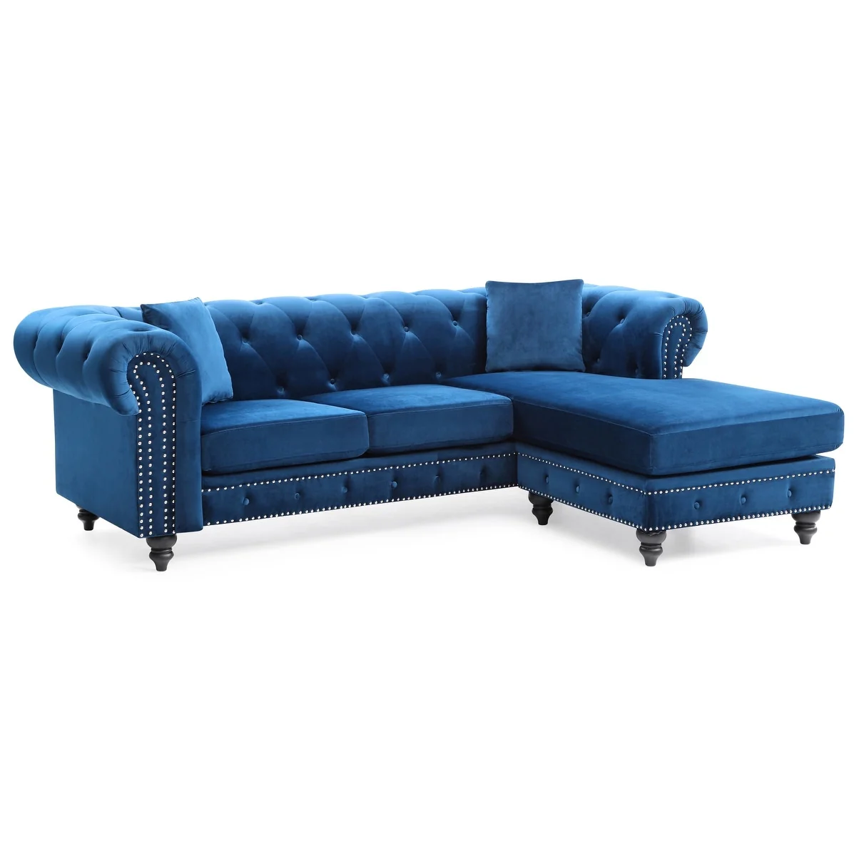 Nola 98 in. Velvet L-Shape 3-Seater Sofa with 2-Throw Pillow - 98L x 37W x 31H