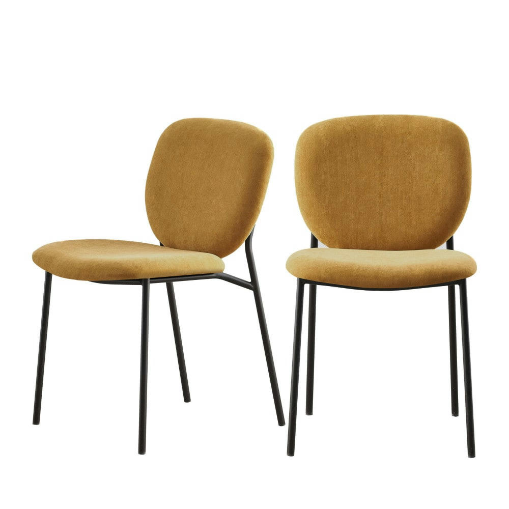 DALBY - Lot de 2 chaises en tissu et métal jaune moutarde