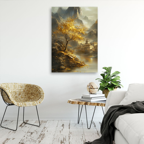 Feeby Obraz na płótnie, Pejzaż Góry Złote Drzewo 40x60