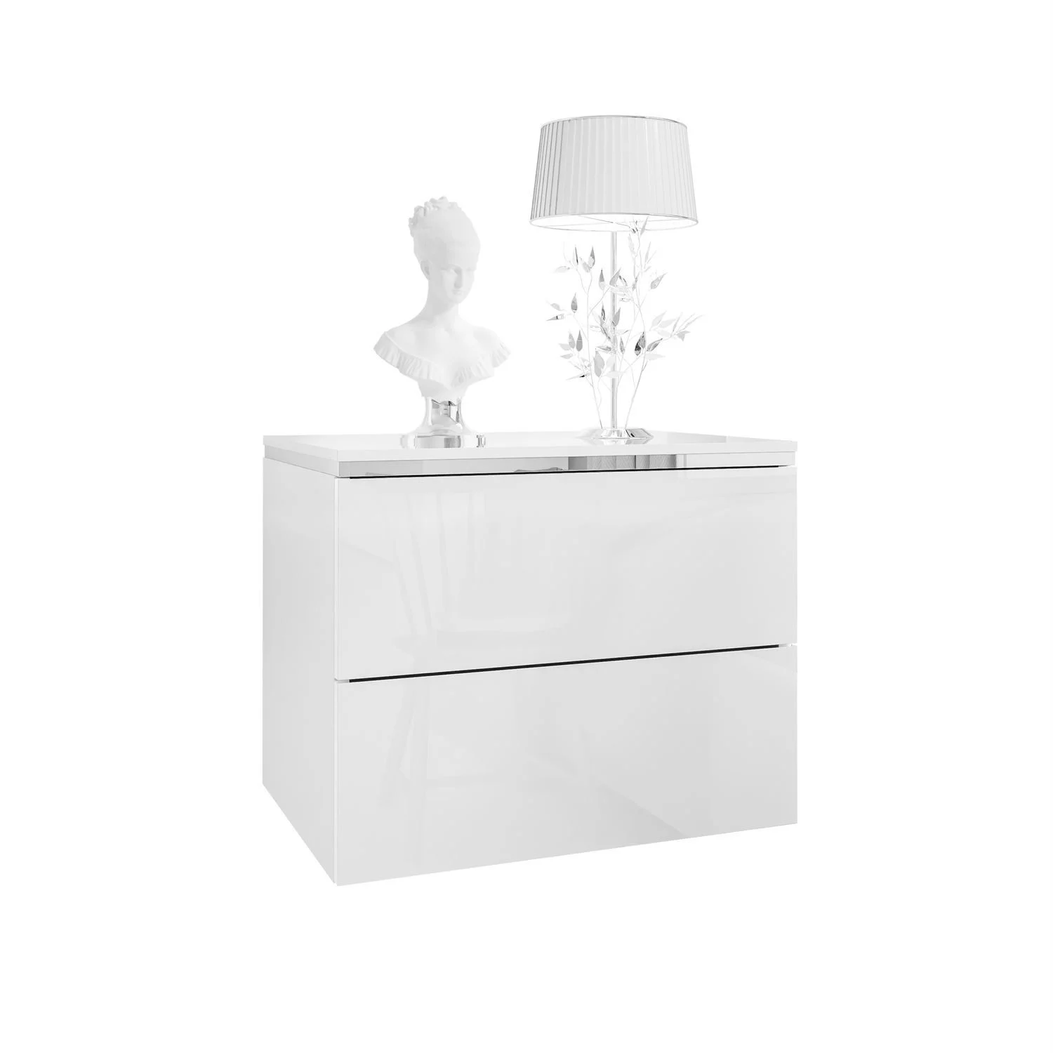 Stolik nocny AURORA II SILVER biały połysk z oświetleniem LED, wisząca