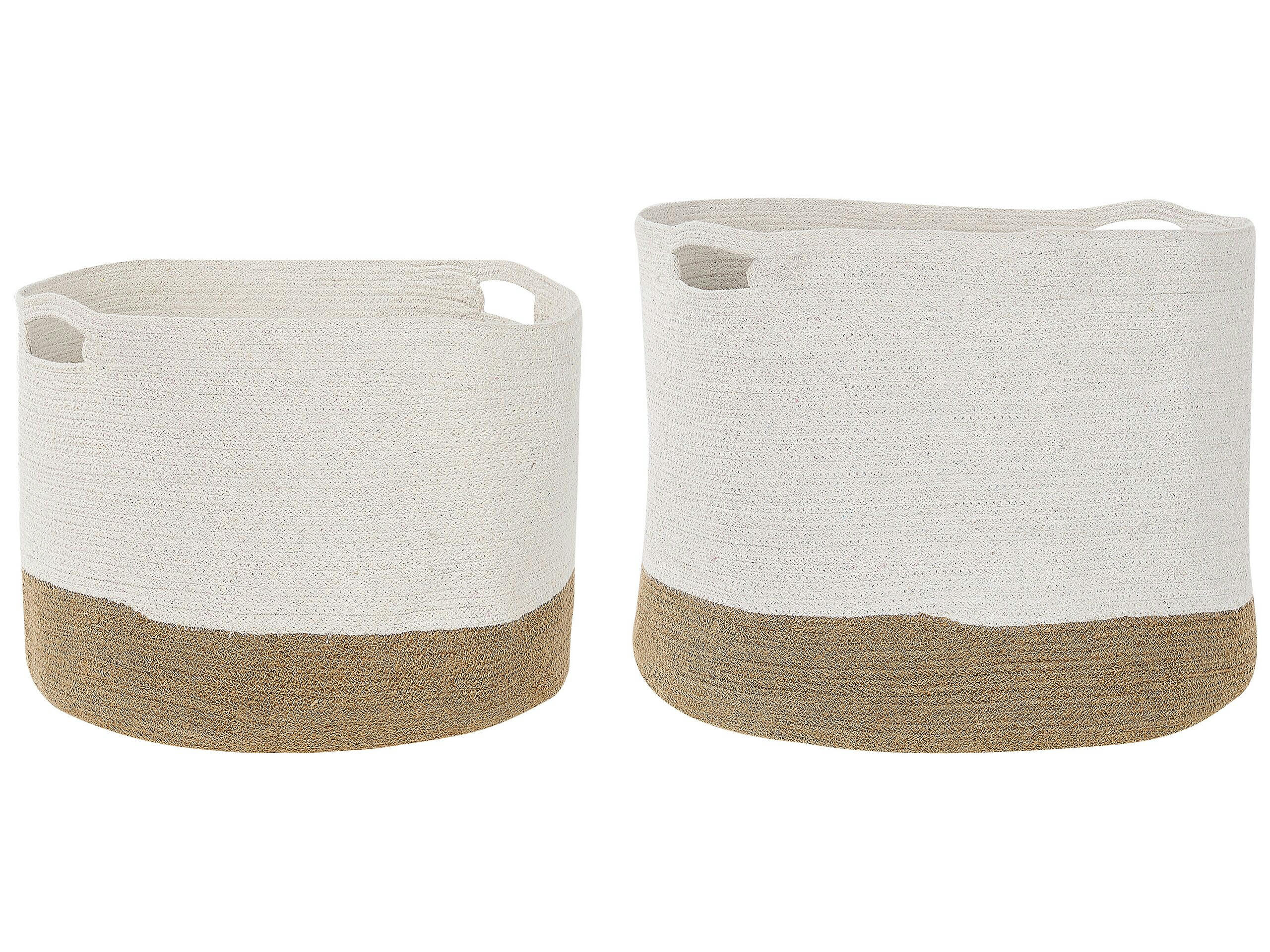KAHAN - Lot de 2 paniers en coton blanc et beige