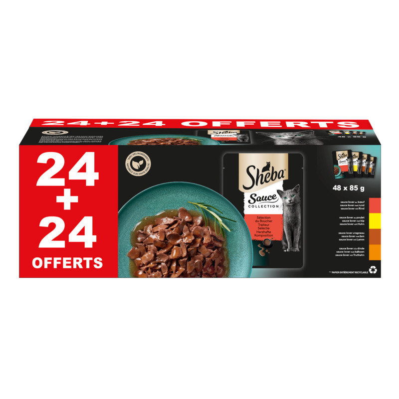 Patée pour chat Sélection du Boucher en sauce 24   24 pièces gratuites SHEBA