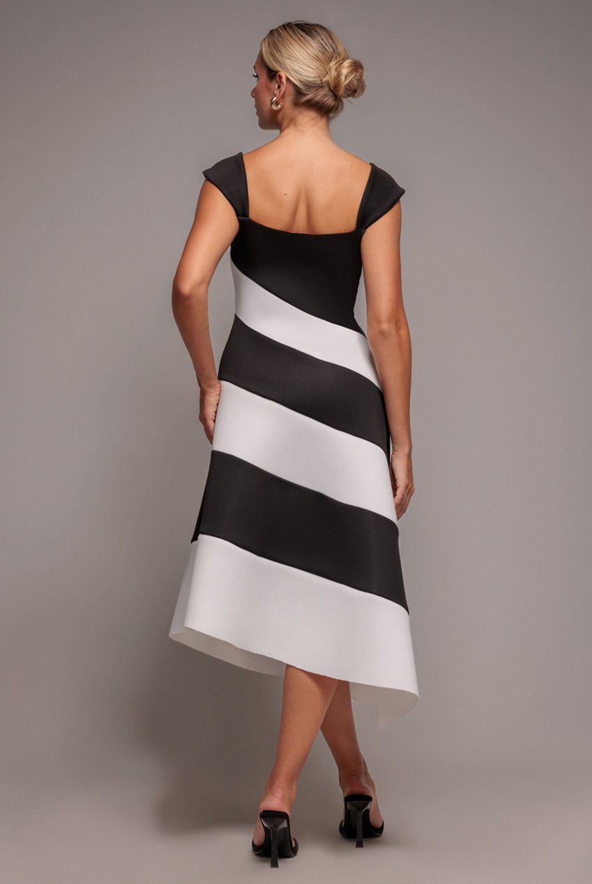 Goddiva Striped Contrast Asymmetric Midi Dress