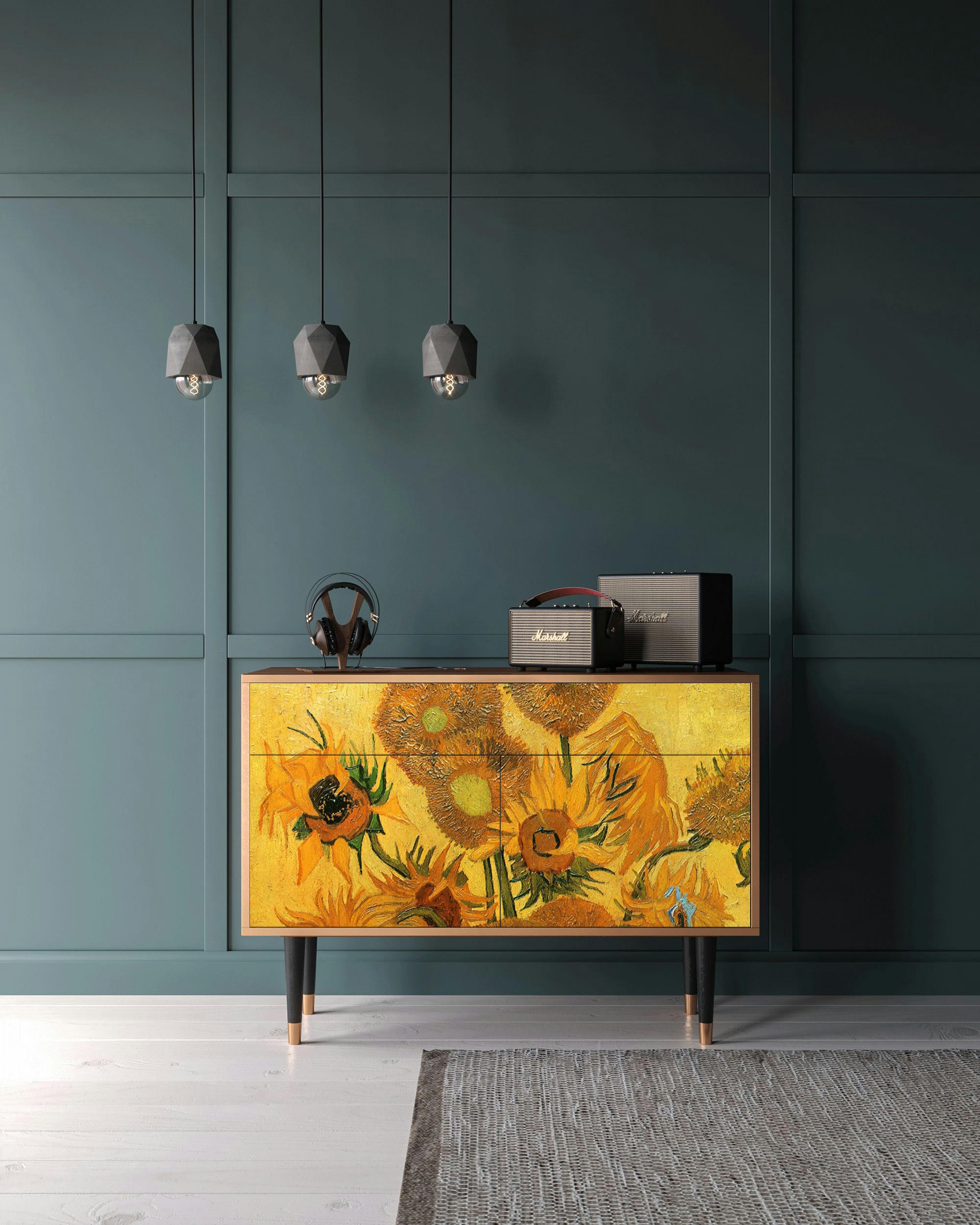 SUNFLOWERS BY VINCENT VAN GOGH - Buffet  jaune 2 tiroirs et 2 portes L 115 cm