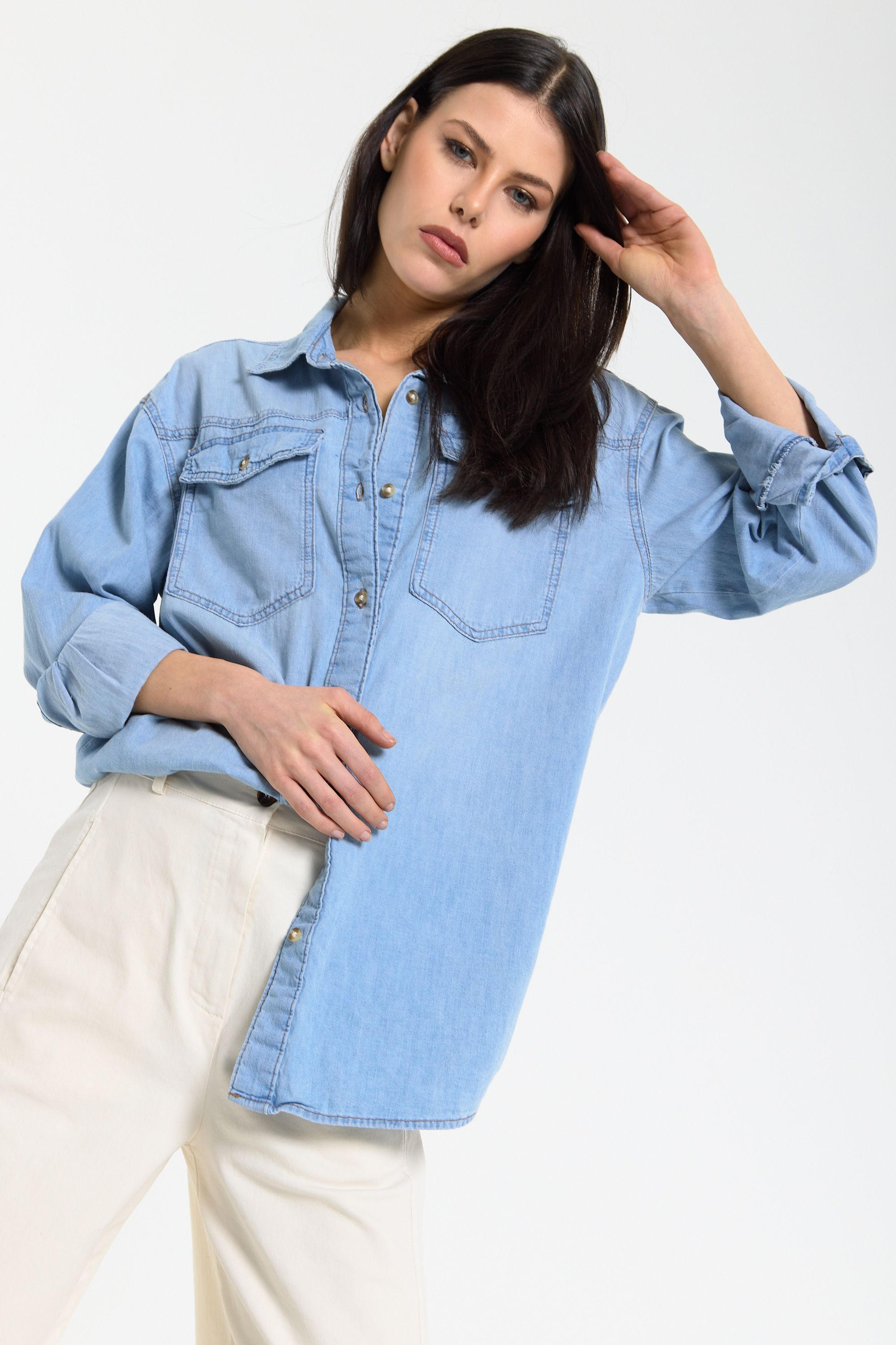 House of Holland Light Wash Denim Relaxed Shirt